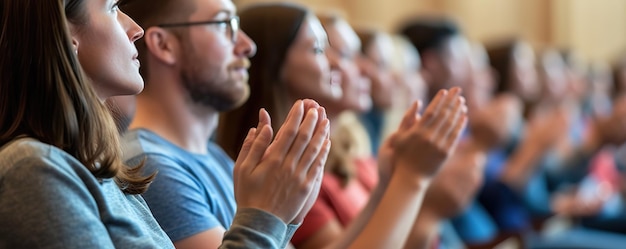 Close up of hands applauding at an event