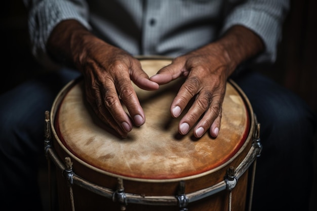 Photo close up of hands playing drum bokeh style background