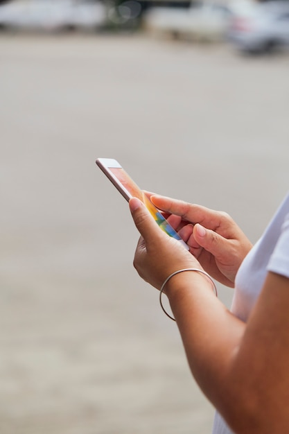 Close-up Hands using smart phones