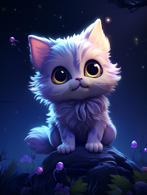 Close up happy cat fluffy with bright eyes in cartoon style minimalism HD 8K light