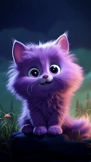 Close up happy cat fluffy with bright eyes in cartoon style minimalism HD 8K light