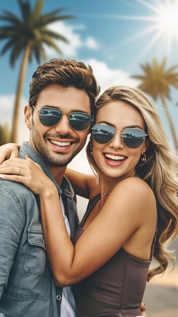 Close up of happy couple with sunglasses