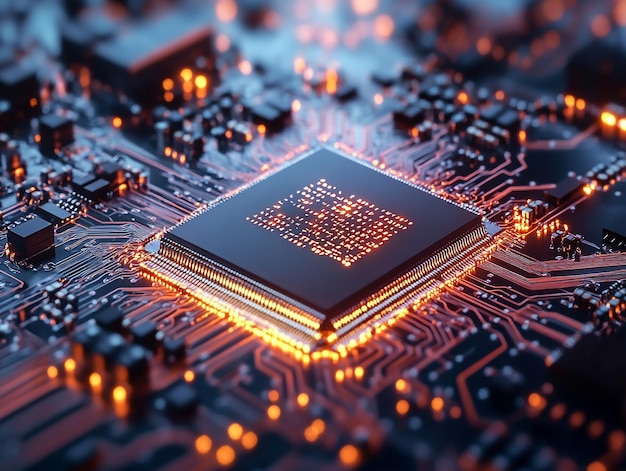 Photo close up hd view of a detail computing chip background