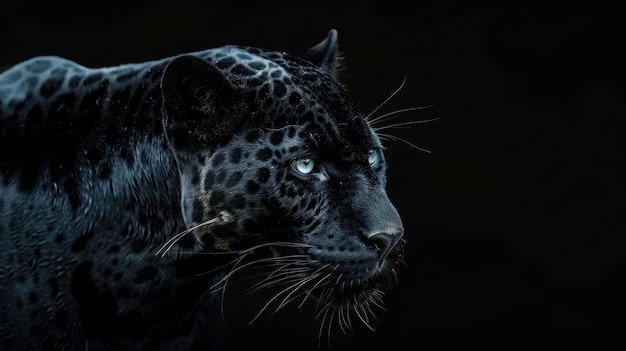 Photo close up of head jaguar with black background copy pace generative ai image