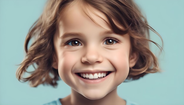 Close up head shot portrait image with smiling little brownhaired girl