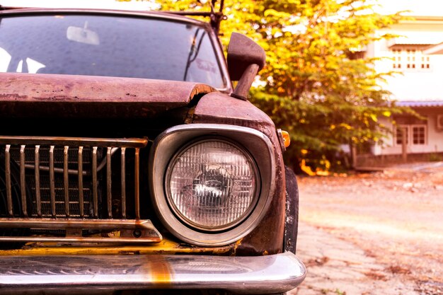 Close up headlighy retro car