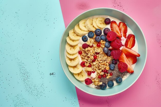 Close Up of Healthy Vegan Breakfast with Superfoods and Fresh Berries