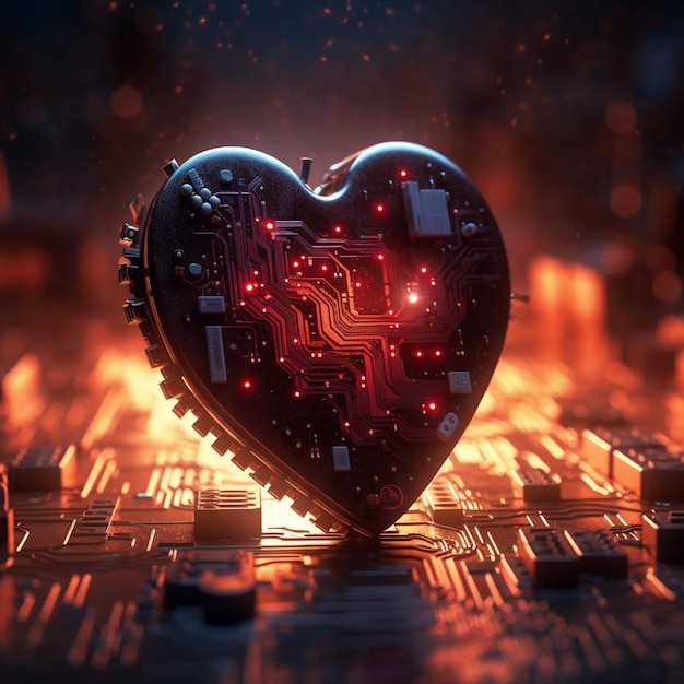 a close up of a heart shaped electronic device on a table generative ai