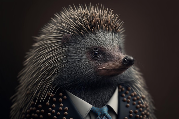 Close up of hedgehog dressed in suit and tie generative ai