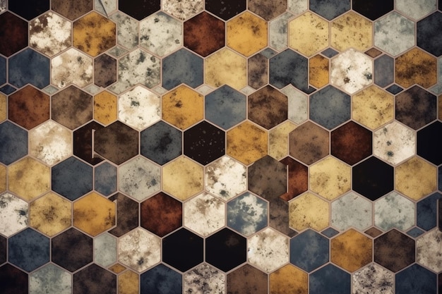 A close up of a hexagon tile floor.