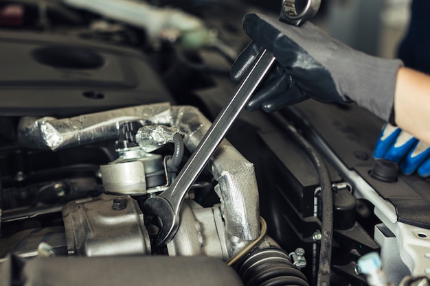 Close-up high angle car engine