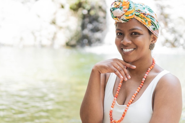 Close up of Hispanic woman with headscarf