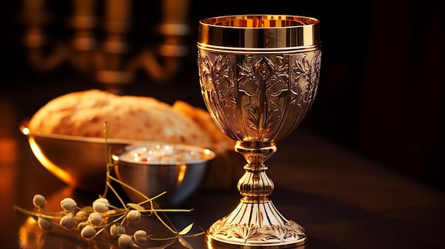 Close up of Holy Chalice with customizable space for text or prayers