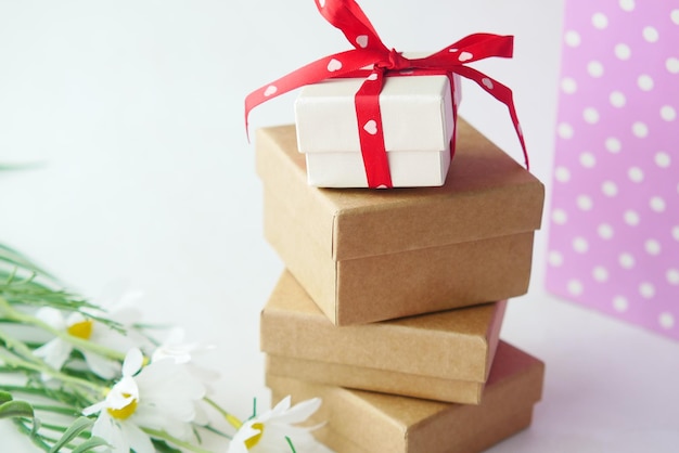 Close up of homemade gift box on table