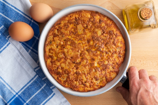 Close-up of homemade potato omelette with natural ingredients 