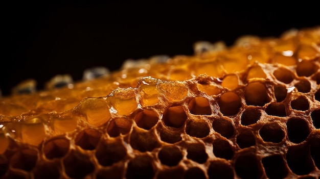 A close up of a honeycomb with the word honey on it