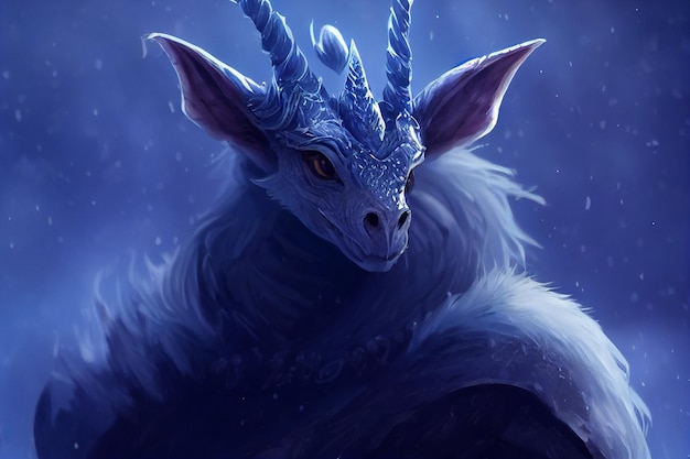 Close up of a horned animal in the snow generative ai