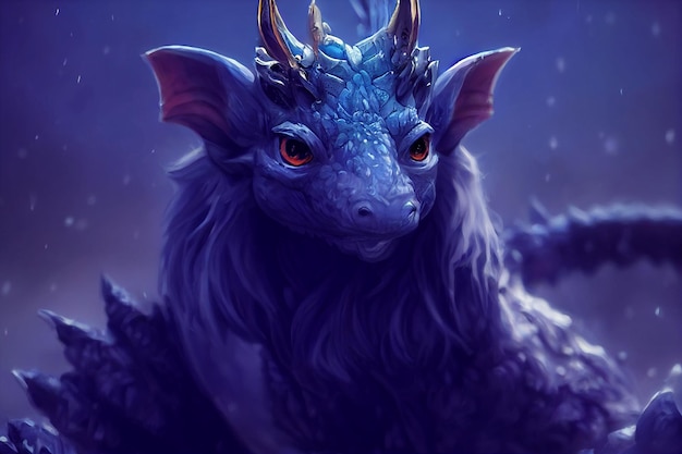 Close up of a horned animal in the snow generative ai