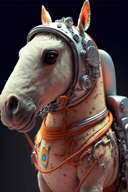 Close up of a horse wearing a helmet generative ai