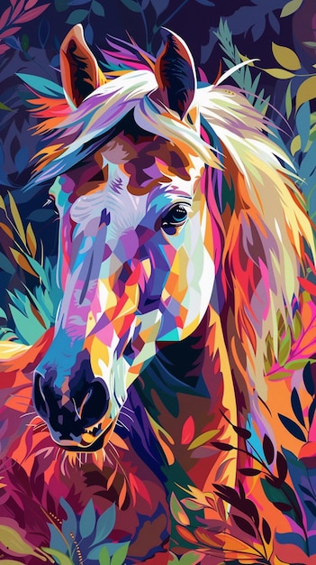 a close up of a horse with a colorful face and mane generative ai