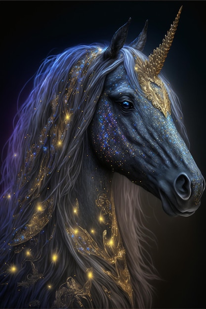 Close up of a horse with glitter on its face generative ai