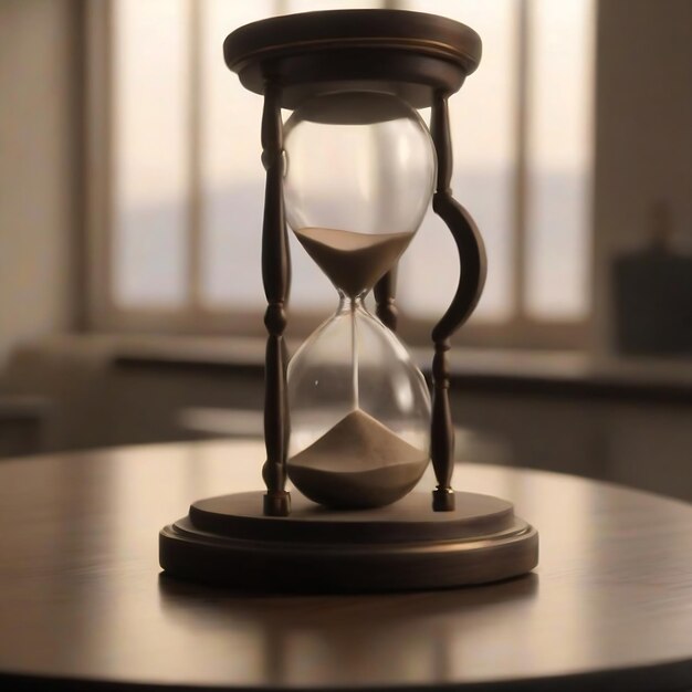 a close up of a hourglass on a table with a blurry background still image from the movie