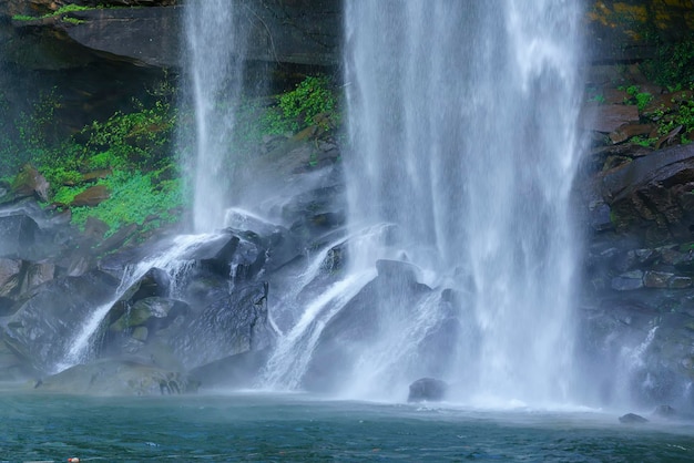 Close up Huai Luang Waterfall located inside Phu Chong Na Yoi National Park Ubon Ratchathani  Thailand