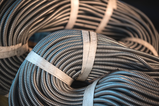 Close-up of a huge bundle of metal calbe armor