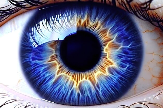 Close up of human eye with blue iris 3D rendering