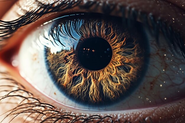 A close up of a human eye with the word eye on it