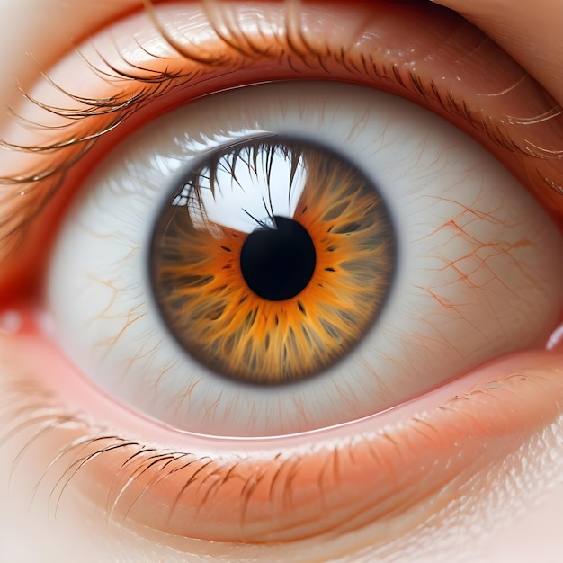 a close up of a human eye with the yellow eye