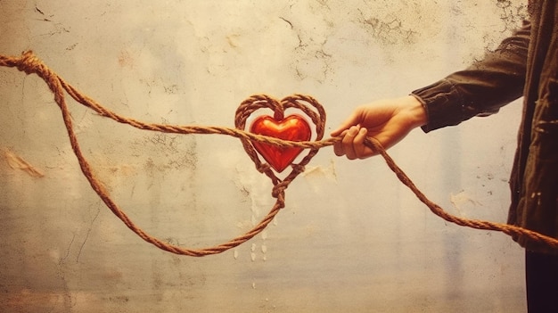 Close up of human hands holding hands against red background with vignette