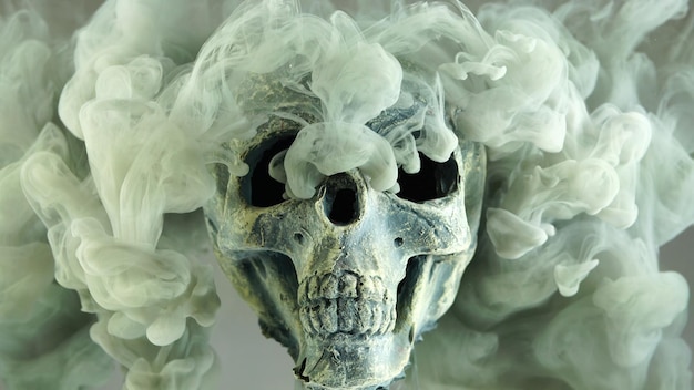 Photo close-up of human skull  ghost halloween