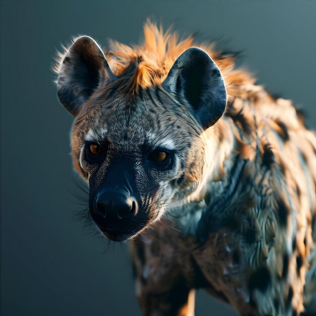 Photo a close up of a hyena standing on a blue surface generative ai