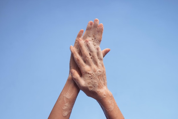 Close up on hygienic hand washing