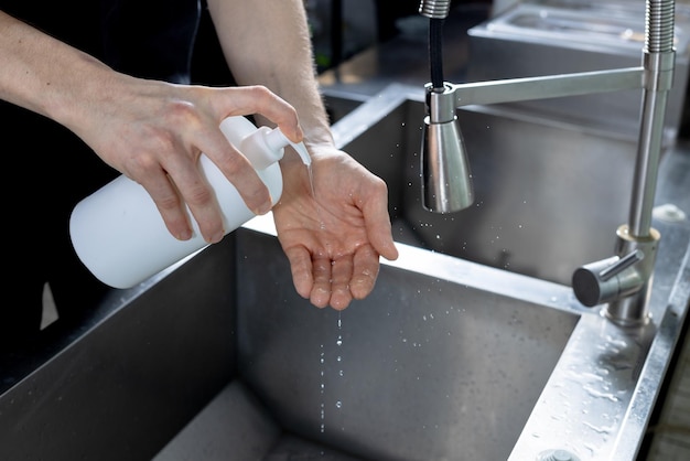 Close up on hygienic hand washing