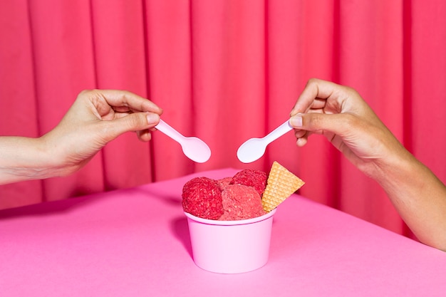 Close-up ice cream in a bowl