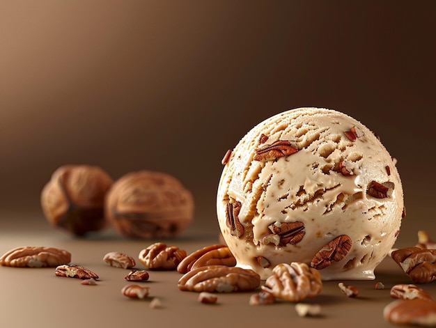 a close up of a ice cream cone with nuts and nuts