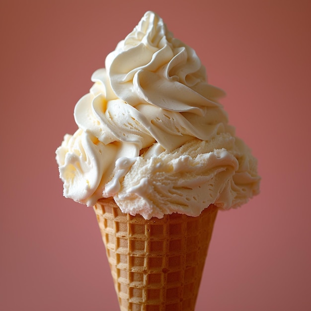 a close up of a ice cream cone with a pink background