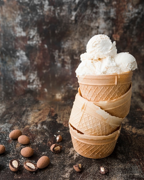 Close-up ice cream in cones