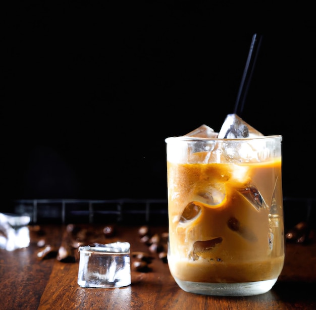 Close up of iced coffee created using generative ai technology