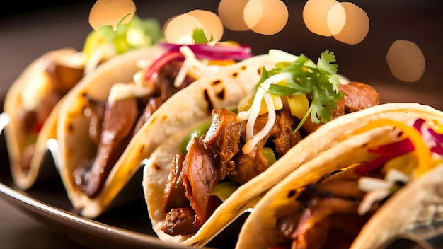 close up image of delicious Mexican food tacos Background Image