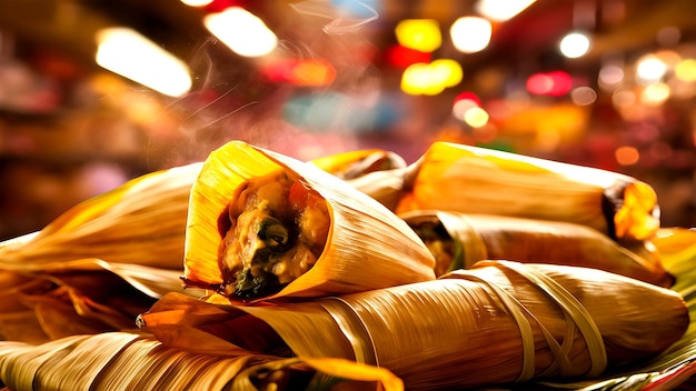 close up image of delicious Mexican food tamales Background Image