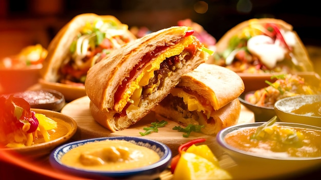 close up image of delicious Mexican food tortas Background Image