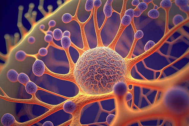 A close-up image of a developing human organism, showing the intricate network of cells and tissues