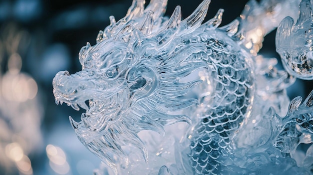 Photo a close up image of an ice sculpture of a dragon s head