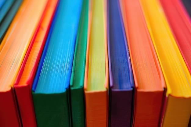 Photo close up image of multi color books