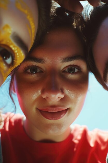 Close up image of three people with face paint suitable for various creative projects