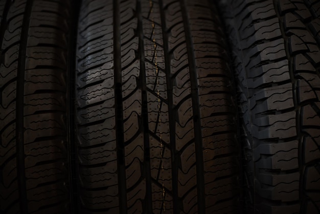 Close up image of tread a new tire is placed on the tire storage rack in the car service center Be prepared for vehicles that need to change tires