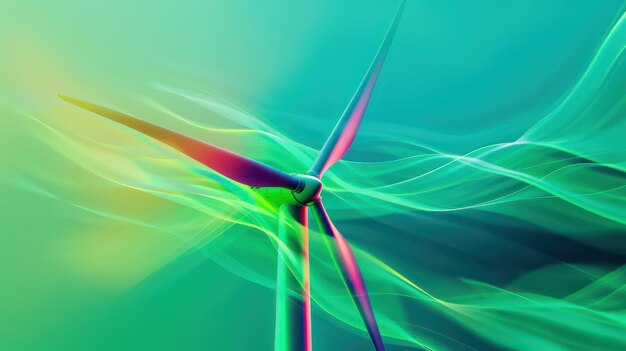 Photo a close up image of a wind turbine spinning in a green shade vibrant color gradient